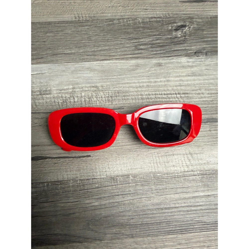 Red Rectangular Sunglasses Retro 90s Style Slim Plastic Frame Dark Tint Lenses